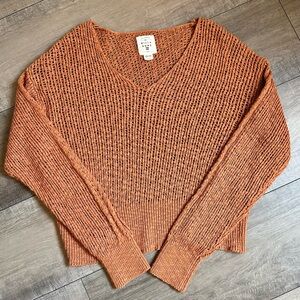 Billabong Boho Coastal Crochet Cropped Open Knit V Neck Sweater Rust Small